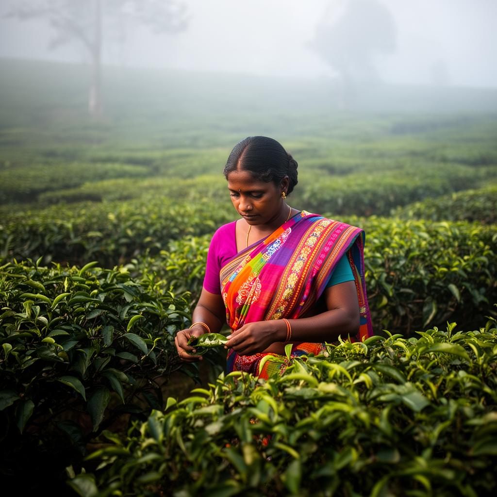 Tea picker in highland mist
